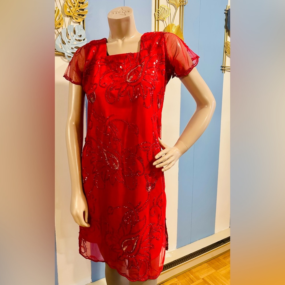 Red Sequin Embellished Dress / Kameez